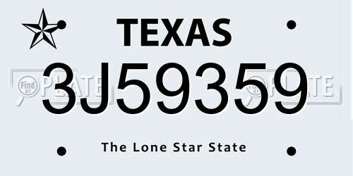 3J59359 Texas License Plate