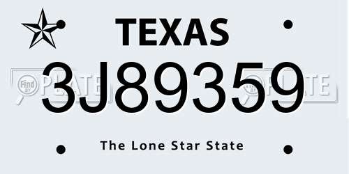 3J89359 Texas License Plate