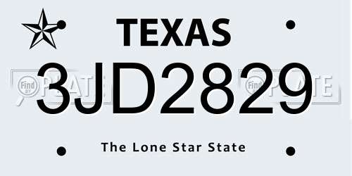 3JD2829 Texas License Plate