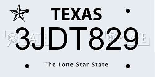 3JDT829 Texas License Plate