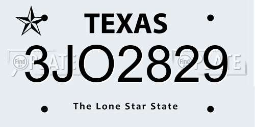 3JO2829 Texas License Plate