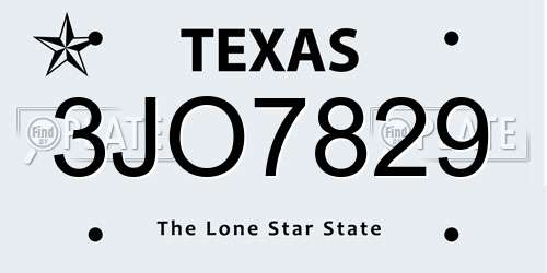 3JO7829 Texas License Plate