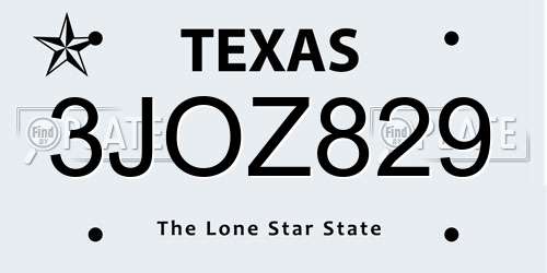3JOZ829 Texas License Plate
