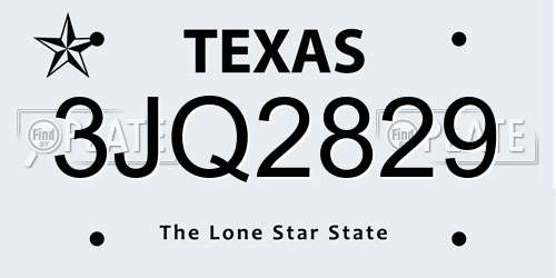 3JQ2829 Texas License Plate