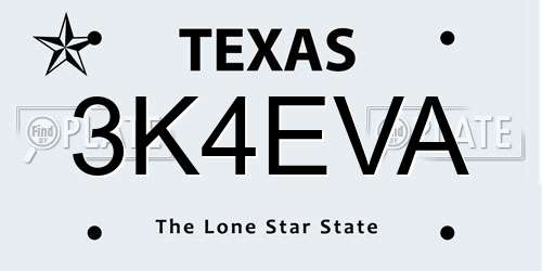 3K4EVA Texas License Plate