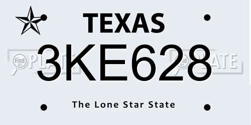 3KE628 Texas License Plate