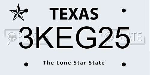 3KEG25 Texas License Plate