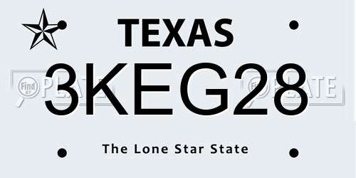 3KEG28 Texas License Plate