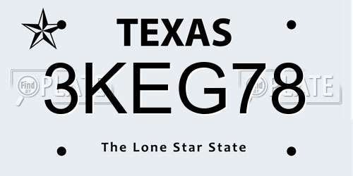 3KEG78 Texas License Plate