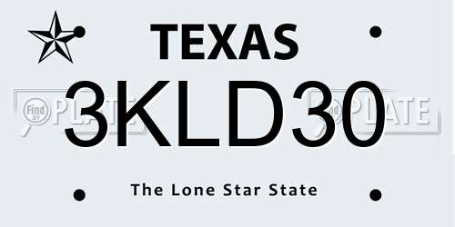 3KLD30 Texas License Plate