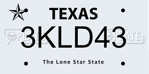 3KLD43 Texas License Plate