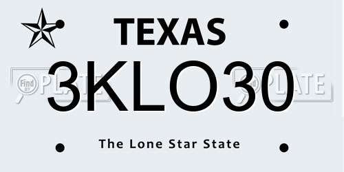 3KLO30 Texas License Plate
