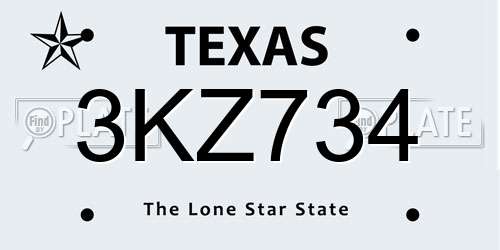 3KZ734 Texas License Plate