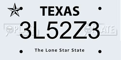 3L52Z3 Texas License Plate