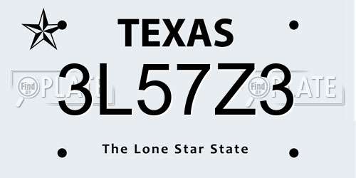 3L57Z3 Texas License Plate