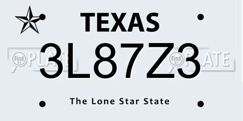 3L87Z3 Texas License Plate