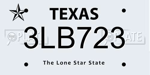 3LB723 Texas License Plate