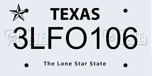 3LFO106 Texas License Plate
