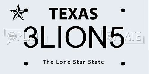3LION5 Texas License Plate