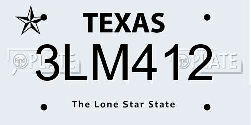 3LM412 Texas License Plate