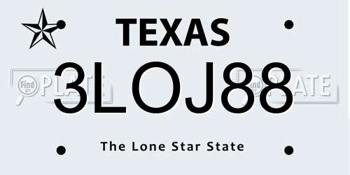 3LOJ88 Texas License Plate