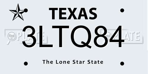 3LTQ84 Texas License Plate