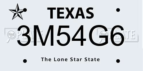 3M54G6 Texas License Plate