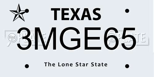 3MGE65 Texas License Plate
