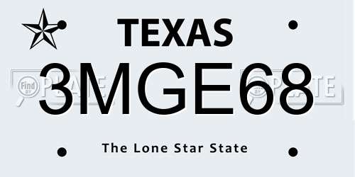 3MGE68 Texas License Plate