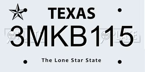 3MKB115 Texas License Plate