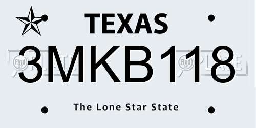 3MKB118 Texas License Plate