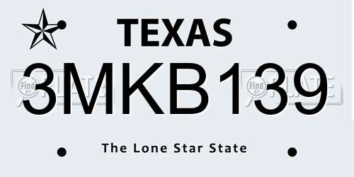 3MKB139 Texas License Plate