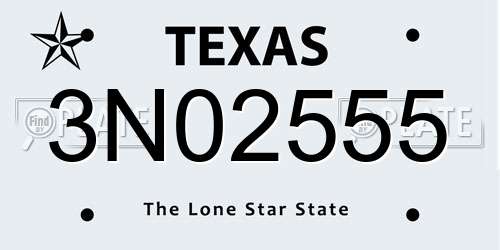 3N02555 Texas License Plate