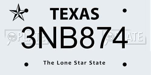 3NB874 Texas License Plate