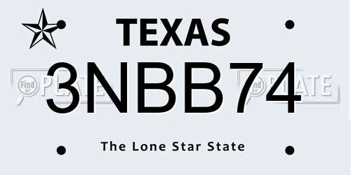 3NBB74 Texas License Plate