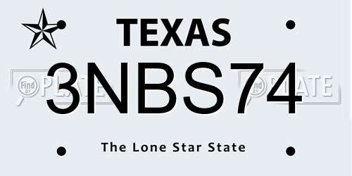 3NBS74 Texas License Plate