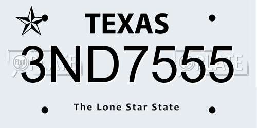 3ND7555 Texas License Plate