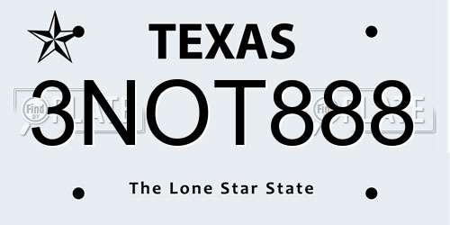 3NOT888 Texas License Plate