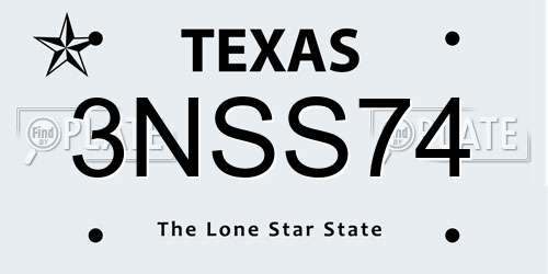 3NSS74 Texas License Plate