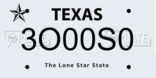 3O00S0 Texas License Plate