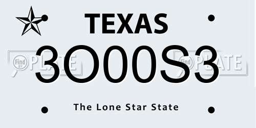 3O00S3 Texas License Plate