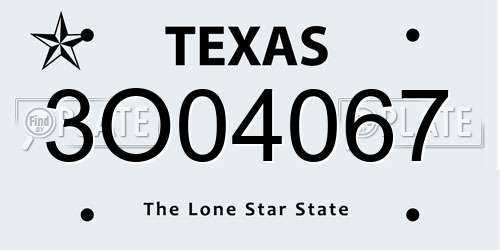 3O04067 Texas License Plate