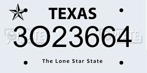 3O23664 Texas License Plate