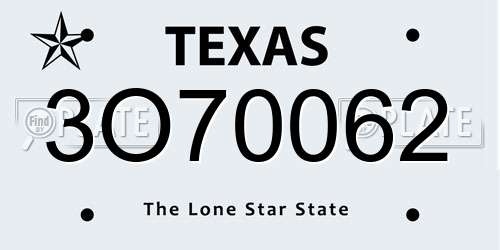 3O70062 Texas License Plate