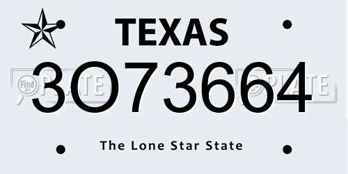 3O73664 Texas License Plate
