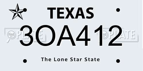 3OA412 Texas License Plate