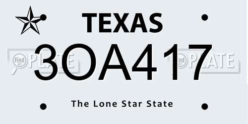 3OA417 Texas License Plate