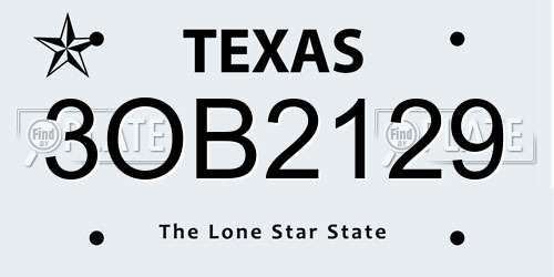 3OB2129 Texas License Plate
