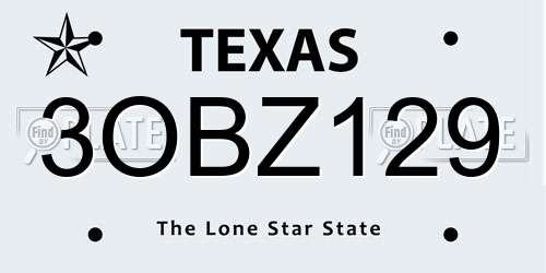 3OBZ129 Texas License Plate
