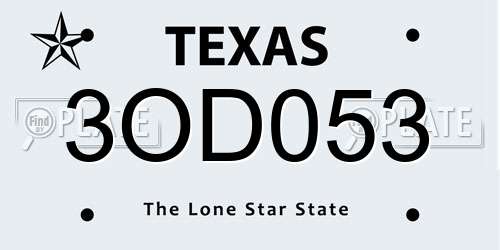 3OD053 Texas License Plate